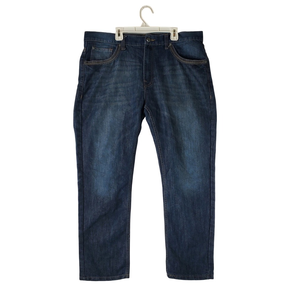 Steve's Jeans Mens 36x30 Dark Wash Straight Leg Denim Contrast Stitch Blue